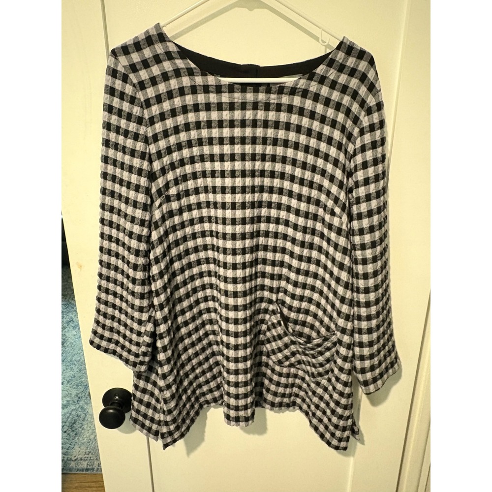 Sahara London Gingham Check Textured Tunic Top Black White Size 3